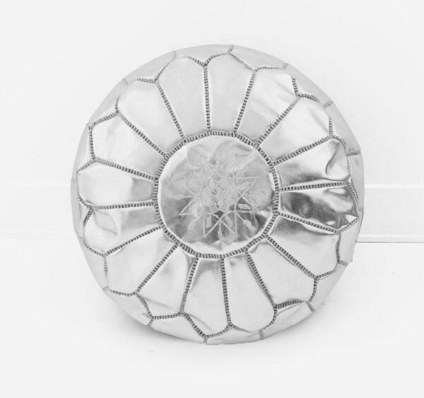 Metalic Moroccan Pouf - Silver Moroccan Pouf - Handmade Pouf - Moroccan home decor Pouf - luxury ottomans footstools (Silver)