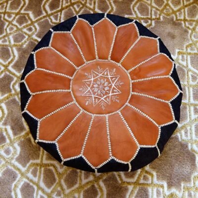 Genuine Moroccan Denim Blue Jean Pouf – Handmade Leather Patchwork Boho Footrest
