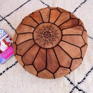 Moroccan Oiled Leather Pouf – Handmade Genuine Leather – Ottoman Footstool Hassock – 100% real Natural Leather pouffe – vintage pouf