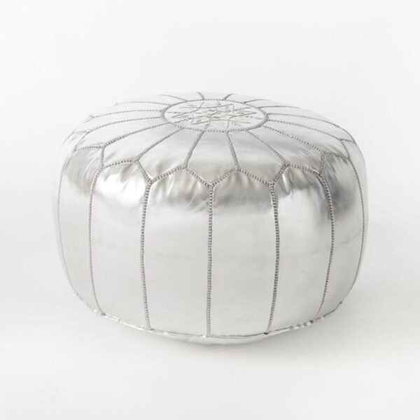 Metalic Moroccan Pouf - Silver Moroccan Pouf - Handmade Pouf - Moroccan home decor Pouf - luxury ottomans footstools (Silver) - Image 3