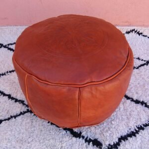 Small Cognac Moroccan pouf – decor home – Ottomans Poufs Brown Color – Footstool Poufs – 100% handmade – leather poof