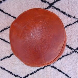 Small Cognac Moroccan pouf – decor home – Ottomans Poufs Brown Color – Footstool Poufs – 100% handmade – leather poof