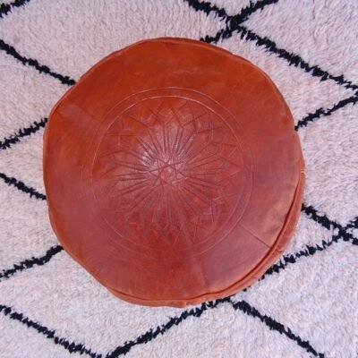 Small Cognac Moroccan pouf – decor home – Ottomans Poufs Brown Color – Footstool Poufs – 100% handmade – leather poof