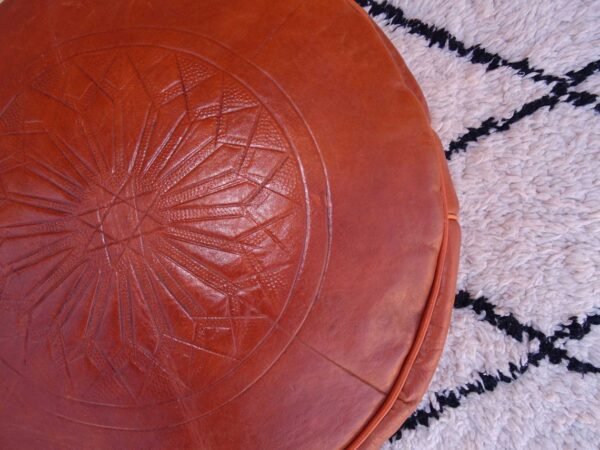 Small Cognac Moroccan pouf - decor home - Ottomans Poufs Brown Color - Footstool Poufs - 100% handmade - leather poof - Image 5
