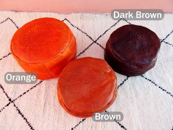 Small Cognac Moroccan pouf - decor home - Ottomans Poufs Brown Color - Footstool Poufs - 100% handmade - leather poof - Image 6