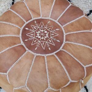 Leather Moroccan Pouf – Tan pouf – Ottoman Footstool – Natural Leather pouffe – floor pouf – handmade pouf