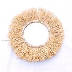 Sun Rattan Decor Mirror with Raffia – Wall Round Raffia Mirror – Rotin Mirrors Made by Moroccan handmade