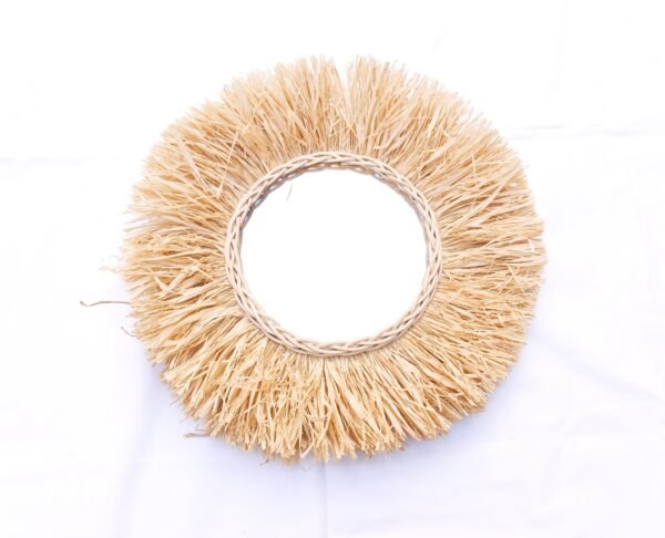 Sun Rattan Decor Mirror with Raffia - Wall Round Raffia Mirror - Rotin Mirrors Made by Moroccan handmade