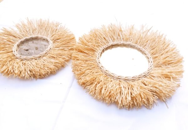 Sun Rattan Decor Mirror with Raffia - Wall Round Raffia Mirror - Rotin Mirrors Made by Moroccan handmade - Image 4