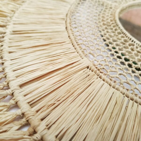 Wall Sun Mirror In Natural Raffia Made By Moroccan Handicraft - Image 5