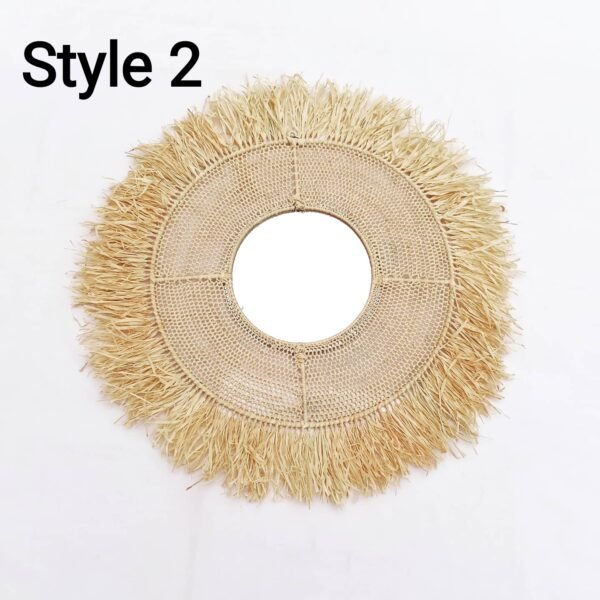 Wall Sun Mirror In Natural Raffia Made By Moroccan Handicraft - Image 6