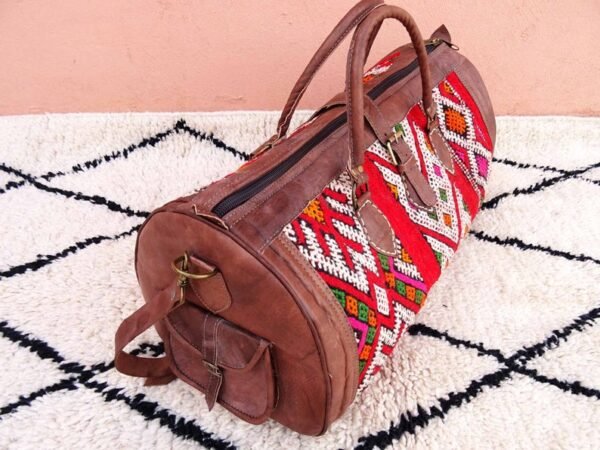 Vintage Moroccan Kilim Leather Bag - Genuine Leather Bag - Moroccan Bag made with Leather and berber Rug - Image 9