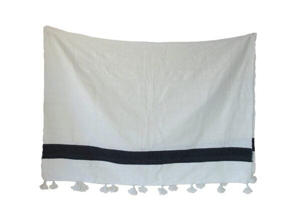 White and black moroccan handwoven blankets with Pom-Pom weaved by hand in Marrakech - Image 3