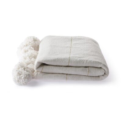 Couvertures marocaines blanches tissées à la main avec des pompons faits à la main