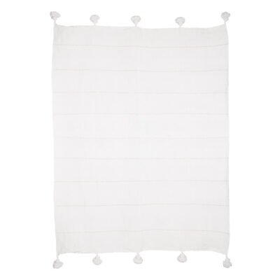 Couvertures marocaines blanches tissées à la main avec des pompons faits à la main