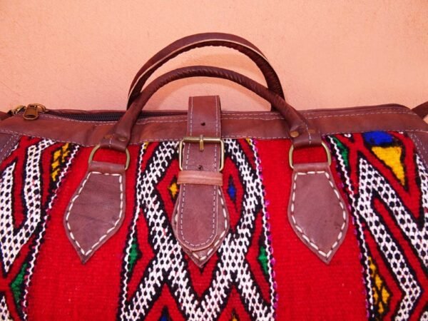 Vintage Moroccan Kilim Leather Bag - Genuine Leather Bag - Moroccan Bag made with Leather and berber Rug - Image 4
