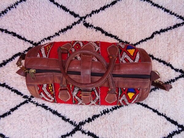 Vintage Moroccan Kilim Leather Bag - Genuine Leather Bag - Moroccan Bag made with Leather and berber Rug - Image 5