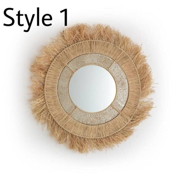 Wall Sun Mirror In Natural Raffia Made By Moroccan Handicraft - Image 4