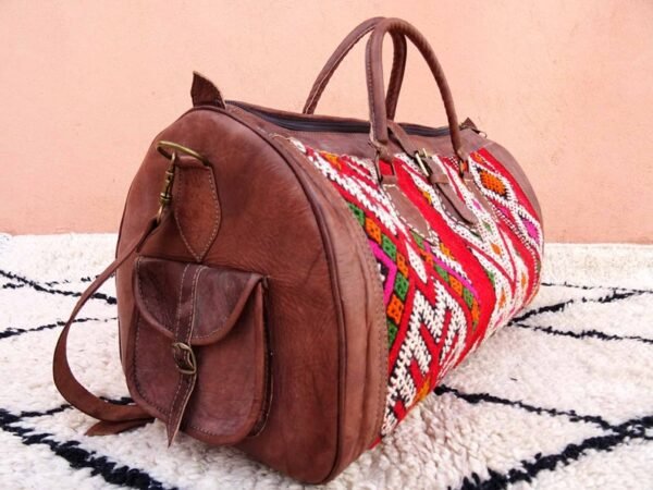 Vintage Moroccan Kilim Leather Bag - Genuine Leather Bag - Moroccan Bag made with Leather and berber Rug - Image 6