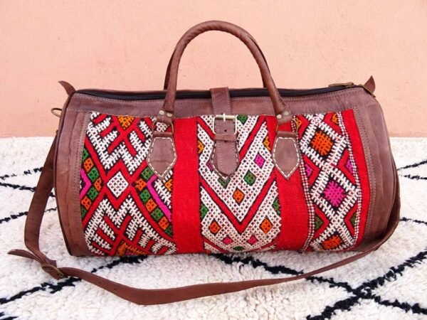 Vintage Moroccan Kilim Leather Bag - Genuine Leather Bag - Moroccan Bag made with Leather and berber Rug - Image 7
