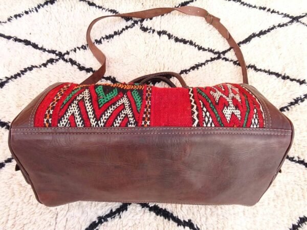 Vintage Moroccan Kilim Leather Bag - Genuine Leather Bag - Moroccan Bag made with Leather and berber Rug - Image 8