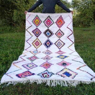 Tapis Boucherouite marocain coloré fait main, dimensions 8×4,5 pieds – Tissé à la main par des femmes berbères du Maroc