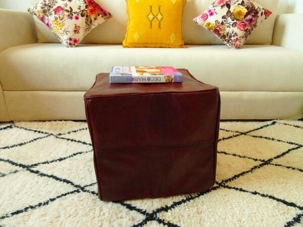 Moroccan Square Leather Pouf Ottoman, Unstuffed Square Floor Cushion Footstool – Image 5