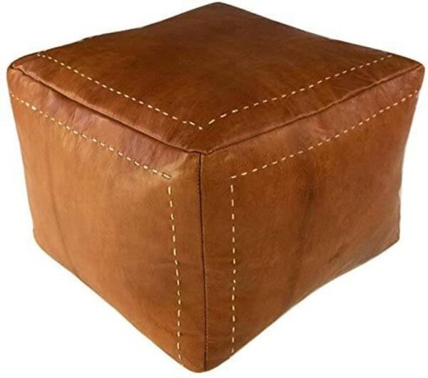 Moroccan Square Leather Pouf Ottoman, Unstuffed Square Floor Cushion Footstool – Image 2