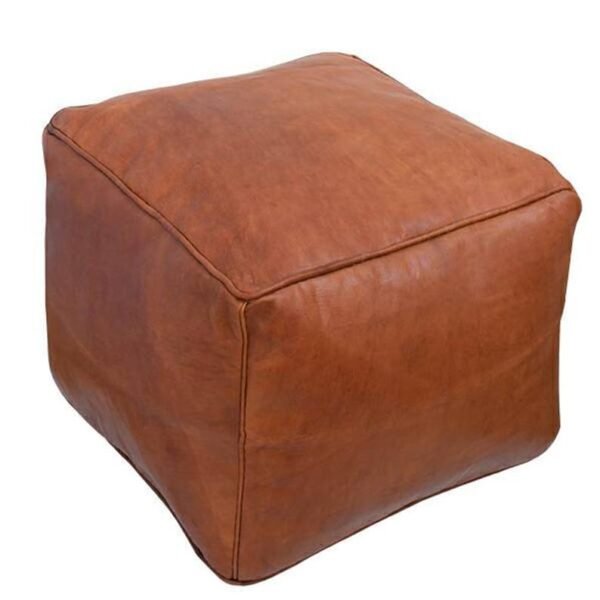 Moroccan Square Leather Pouf Ottoman, Unstuffed Square Floor Cushion Footstool – Image 3