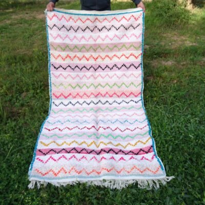 Tapis Boucherouite coloré Azilal fait main, dimensions 7.4×3.9 pieds