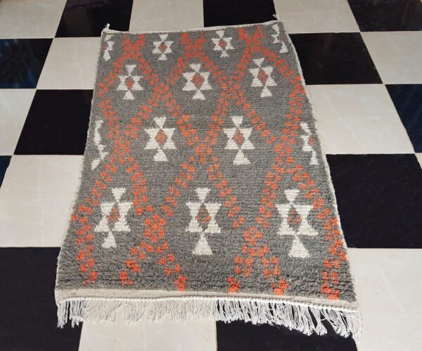Azilal Handmade Wool Grey And Orange Area Rug - Image 2