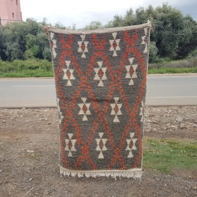 Tapis de zone gris et orange Azilal fait main en laine