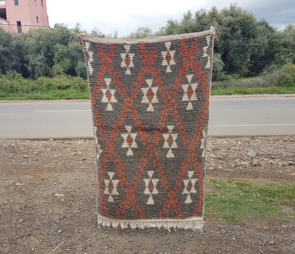 Azilal Handmade Wool Grey And Orange Area Rug