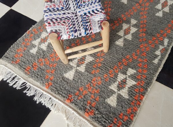 Azilal Handmade Wool Grey And Orange Area Rug - Image 5