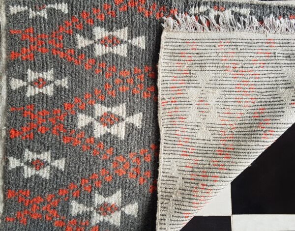 Azilal Handmade Wool Grey And Orange Area Rug - Image 6