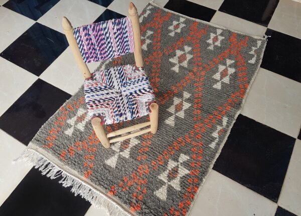 Azilal Handmade Wool Grey And Orange Area Rug - Image 4