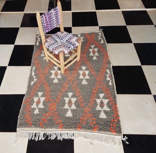 Azilal Handmade Wool Grey And Orange Area Rug - Image 3