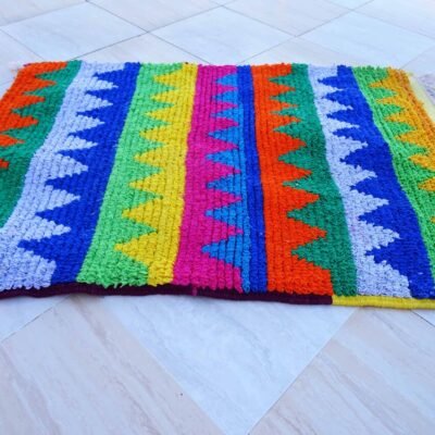 Tapis Kilim Boucherouite coloré Azilal fait main, dimensions 3.3×2.2 pieds