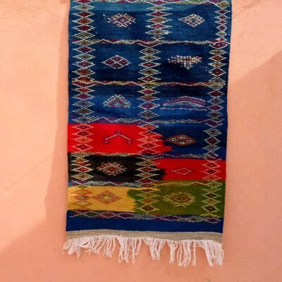 Handcrafted Moroccan Taznakht Wool Rug – Authentic Berber Geometric Area Rug (3.2×2.2 Ft)
