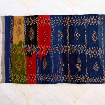 Handcrafted Moroccan Taznakht Wool Rug – Authentic Berber Geometric Area Rug (3.2×2.2 Ft)