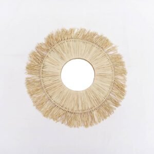 Round Wall Mirror In Natural Raffia