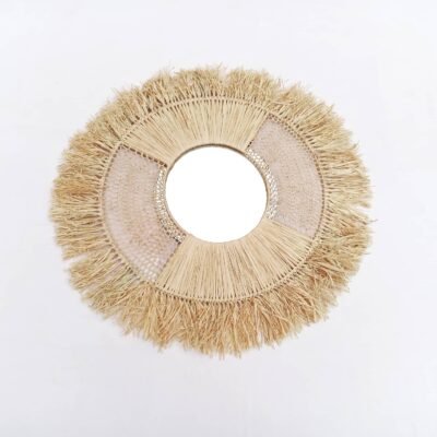 Natural Raffia Bohemian Round Mirror – Handmade African Boho Wall Decor