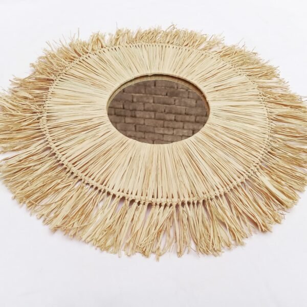 Round Wall Mirror In Natural Raffia - Image 3