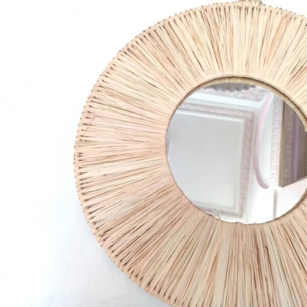 Moroccan Ethnic Round Wall Raffia Mirror Handmade - Image 2