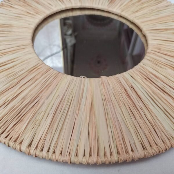 Moroccan Ethnic Round Wall Raffia Mirror Handmade - Image 3