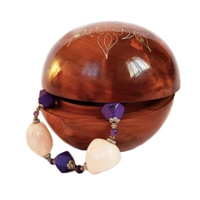 Round Wooden Box Decorated With Metal And Shells