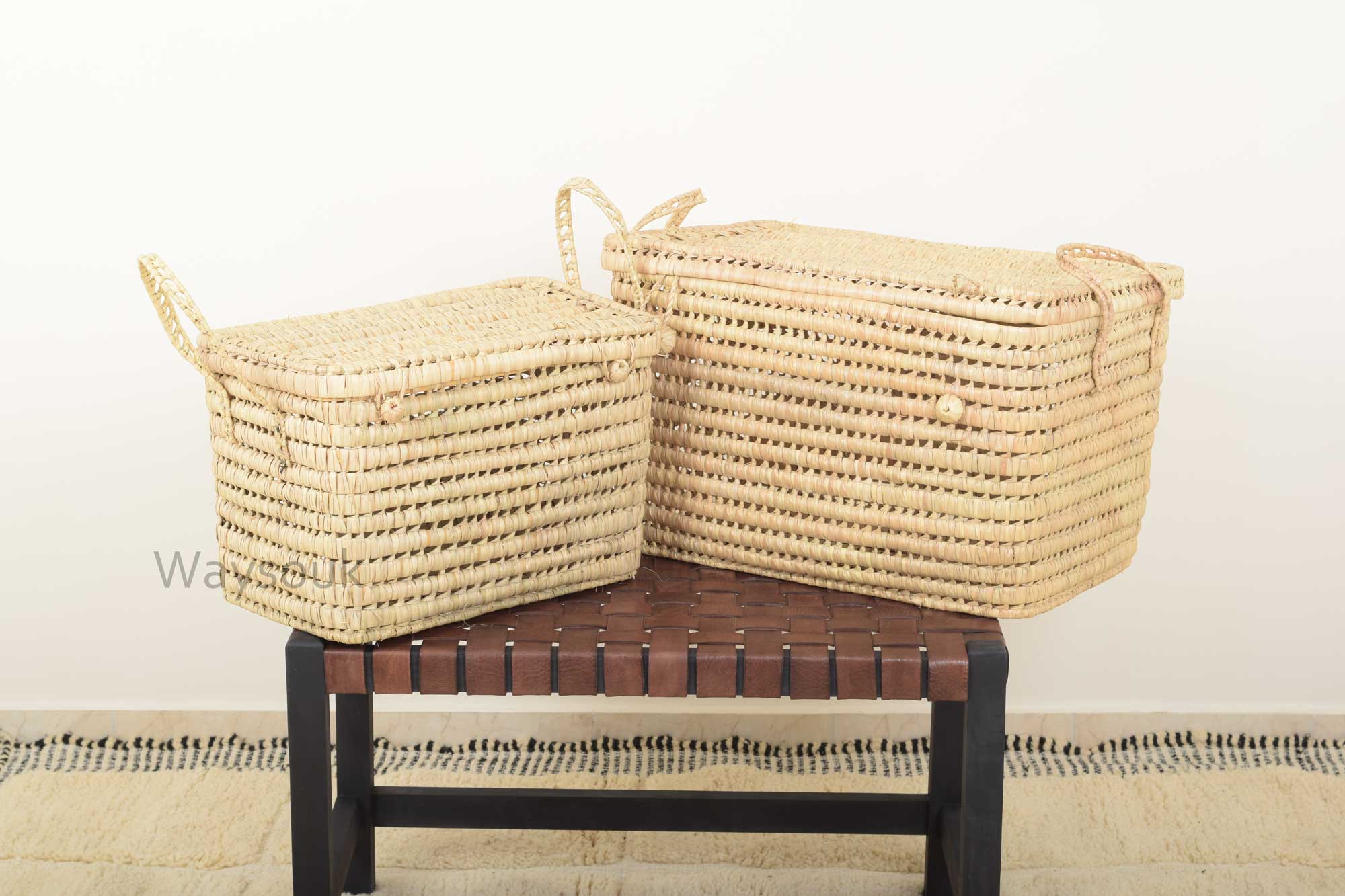 Handmade wicker storage basket - palm leaf toy chest