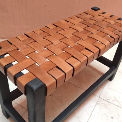 Leather Strap Bench – Brown Leather