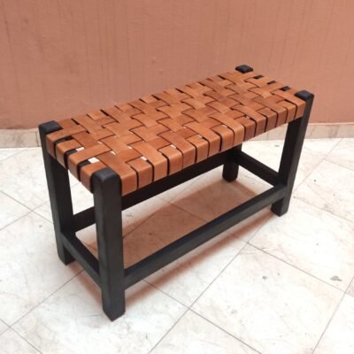 Leather Strap Bench – Brown Leather