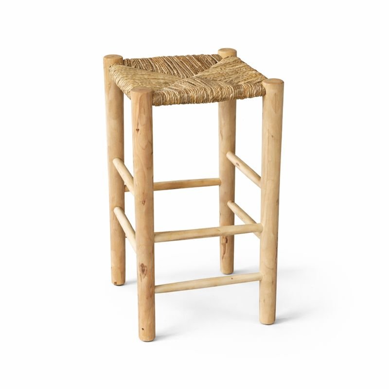 Handcrafted stool in natural wood and palm leaves - Image 3